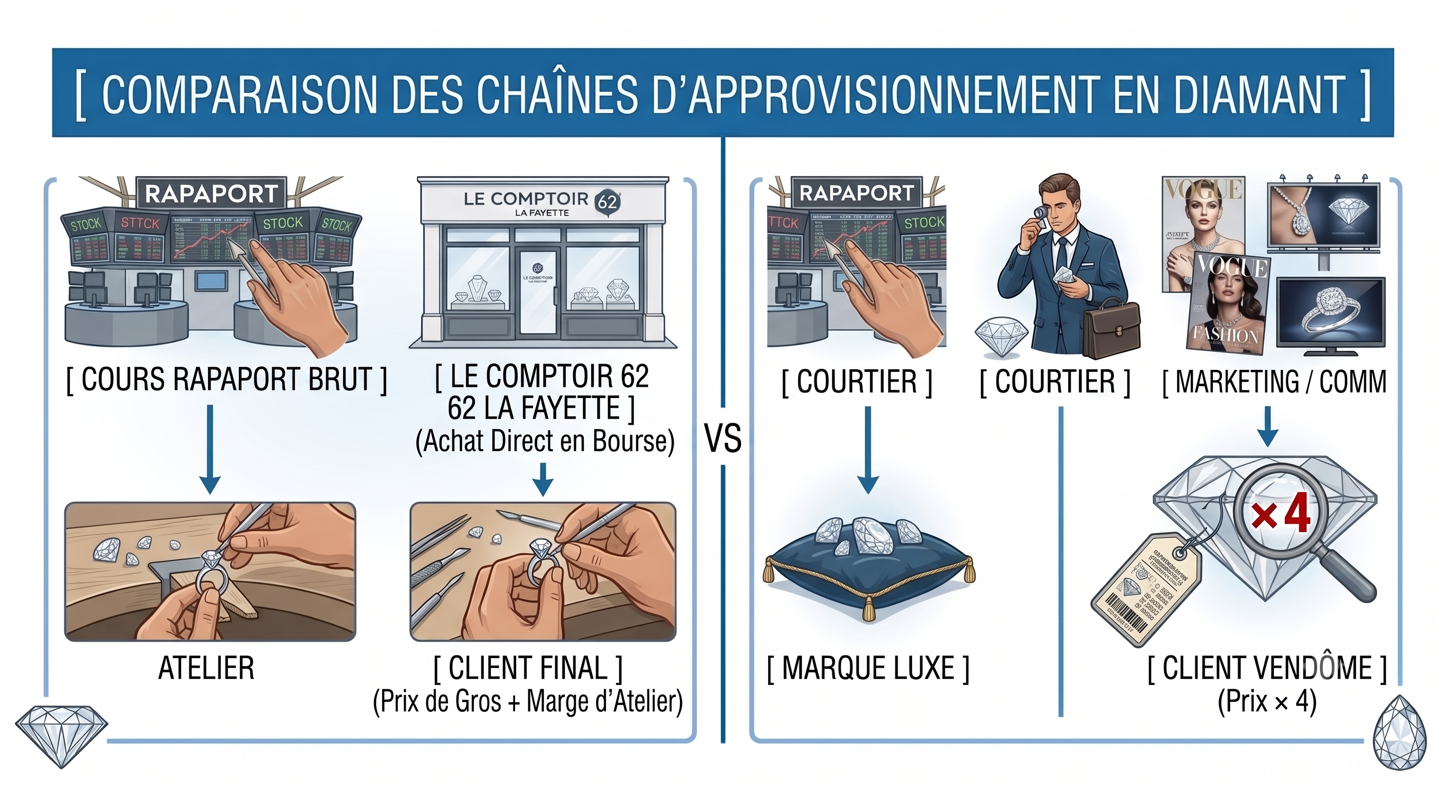 Comparaison des chaînes d'apporovisionnement en diamant